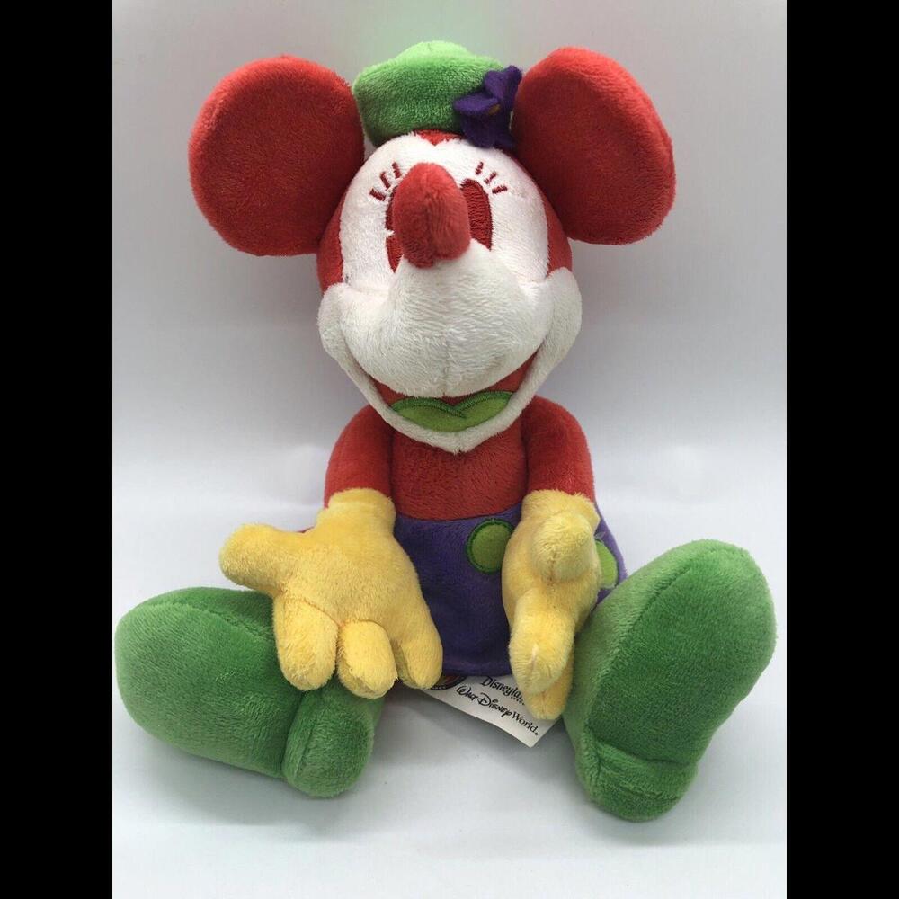 Disney Parks MINNIE MOUSE In Pastel Monochrome 10" Plush Figure Red Purple Green